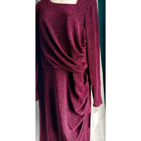 NWT Magenta Metallic Glitter Long Sleeve Sheath Dress Size 18 - Picture 3 of 10